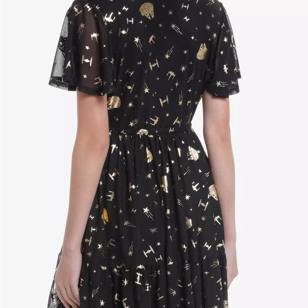 Her Universe Star Wars Metallic Foil Flutter Dress Black with Gold starships - Picture 2 of 4